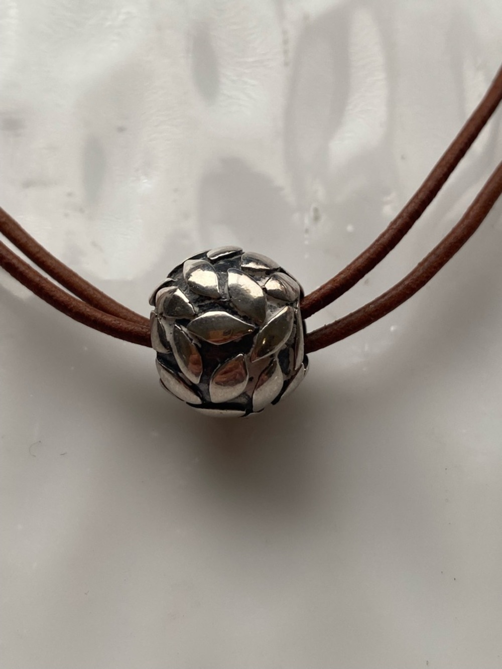 Silpada Ball Pendant on Silpada Brown Leather Double-Strand cord. - Picture 4 of 6